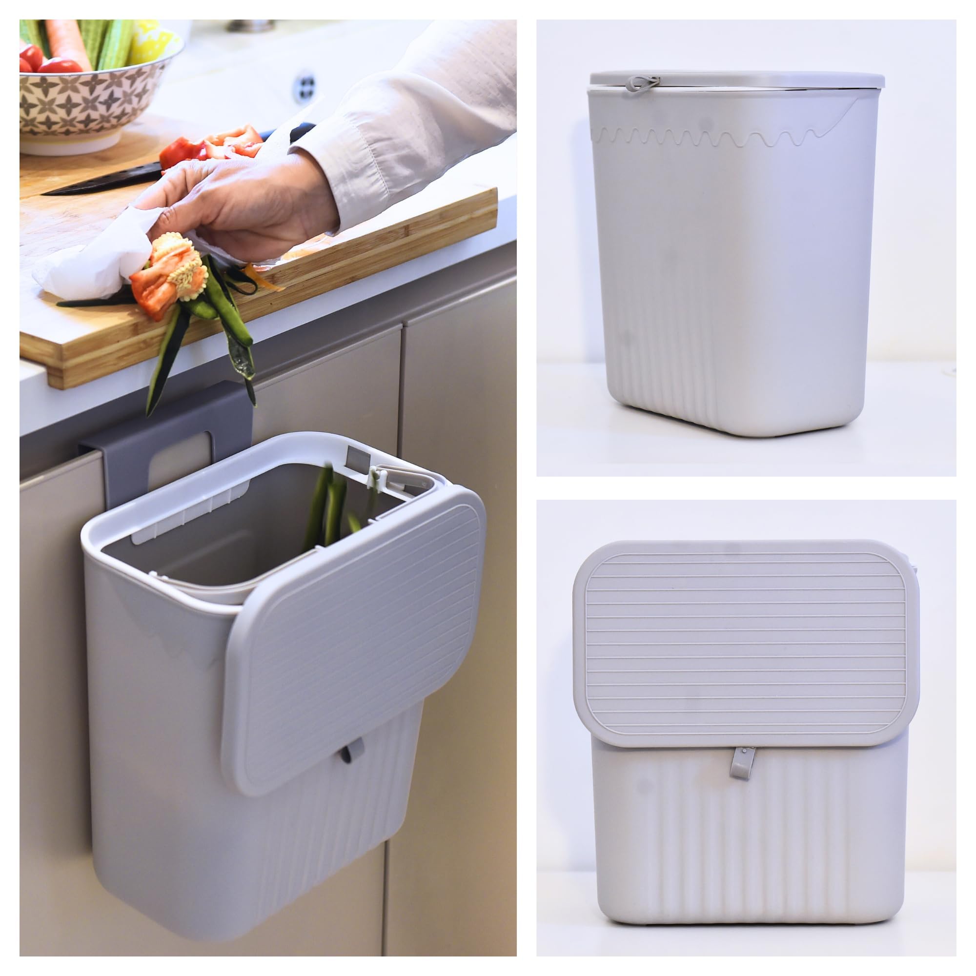 GENIO IN CASA Pattumiera da cucina 12 l, coperchio scorrevole, pattumiera umida per rifiuti differenziati, salvaspazio per camper e bagno, colore: grigio