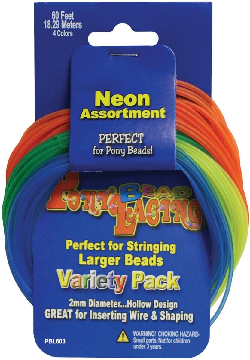 Pepperell Pony Bead Lacing Cord Variety Pack, 60-Feet, Neon Colors