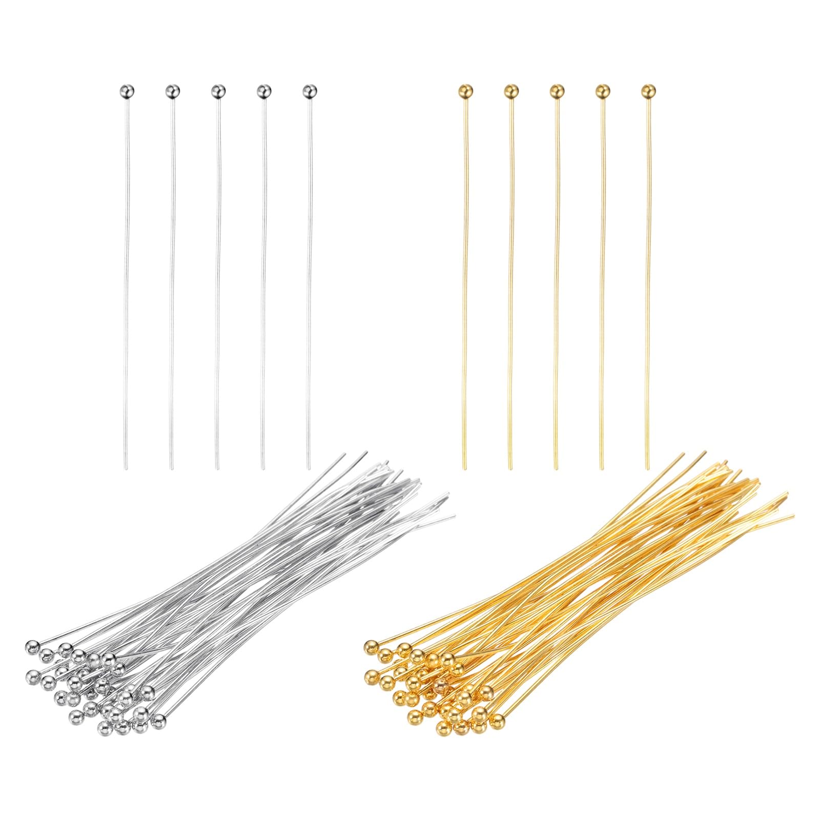 PATIKIL 2 Inch Ball Pins, Jewelry Making Headpins Straight Pins Findings Bendable for DIY Craft Bracelet Necklace Earring Pendant Making Supplies-400Pcs(Silver Gold)