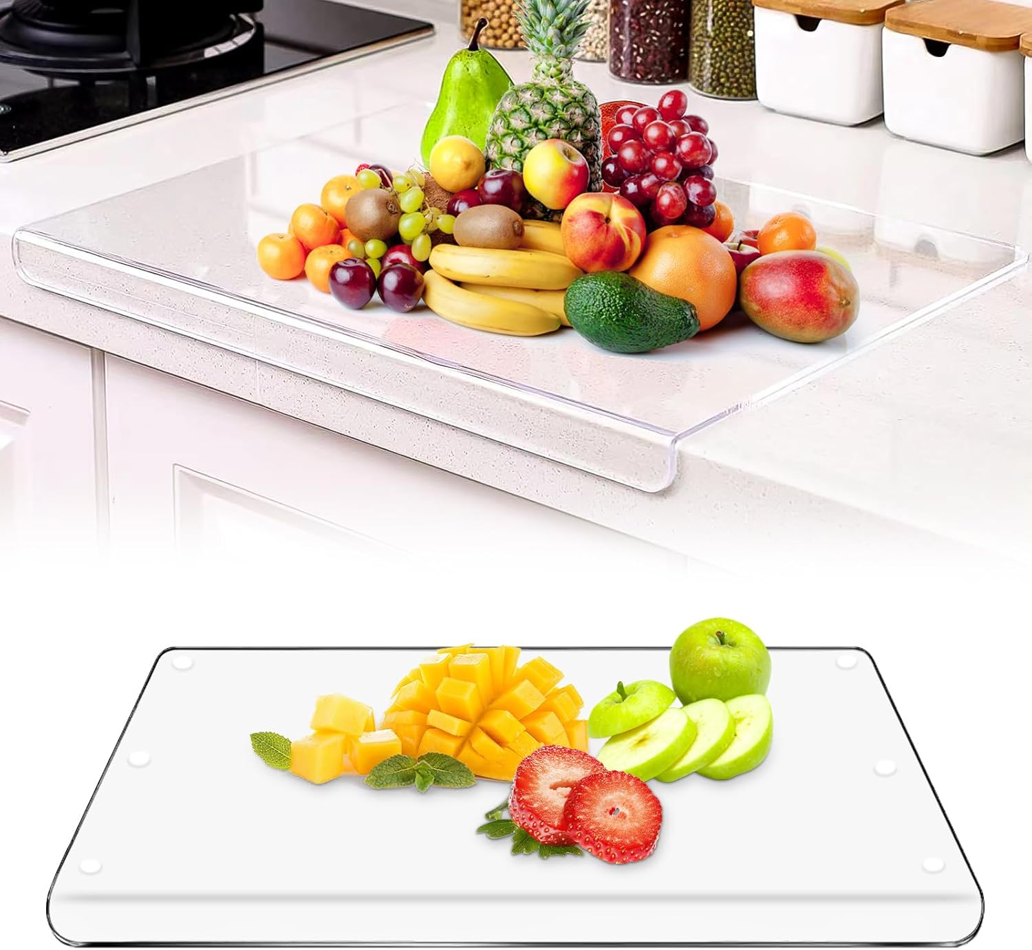 Chopping Board, Acrylic Cutting Board, Chopping Boards for Kitchens Worktop Saver Protector, 15.7×11.8 inch Large Cutting Board with Counter Lip for Kitchen, Gifts for Mom Dad