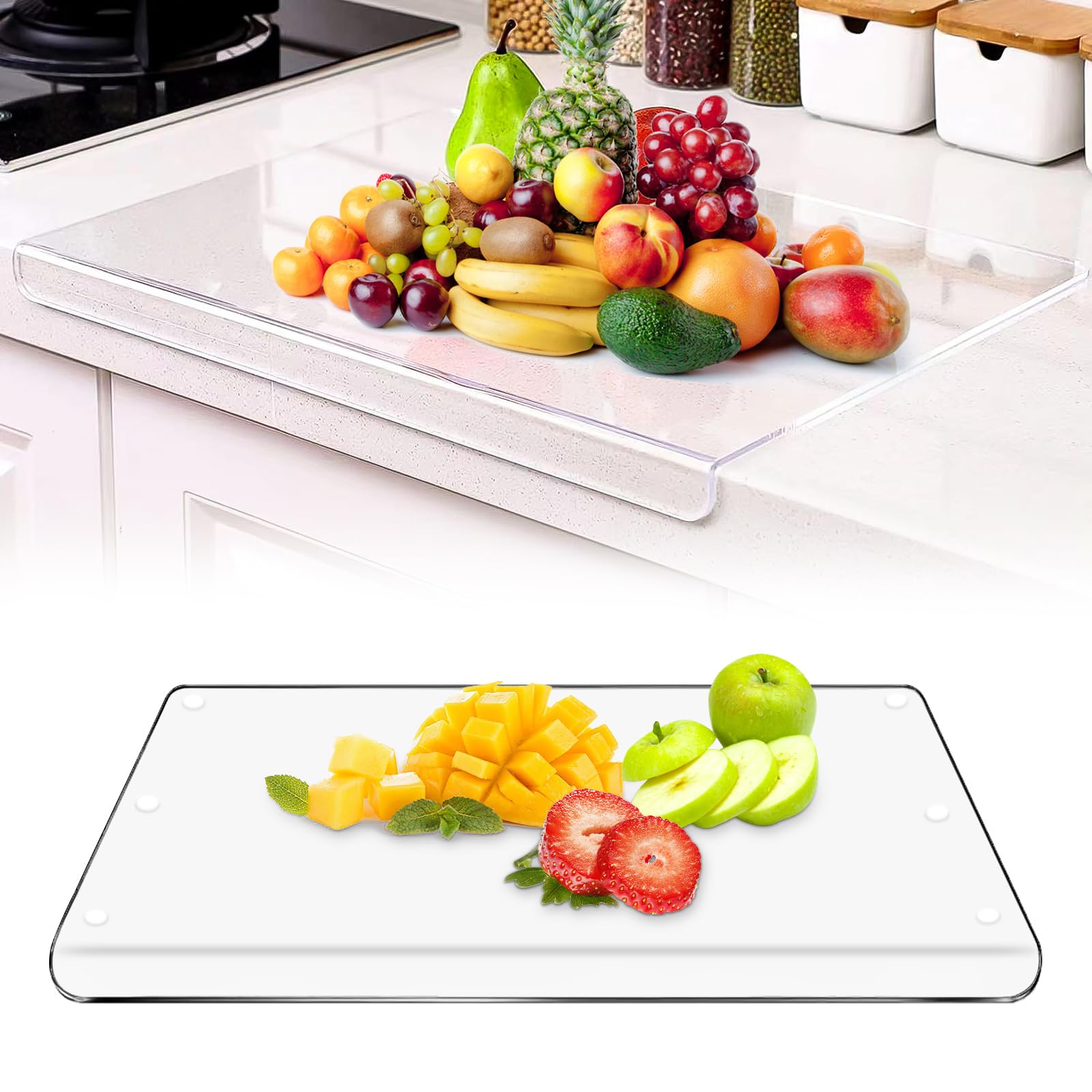 Acrylic Chopping Board for Kitchens, Cutting Board Tempered Worktop Saver for Kitchens, Large Cutting Board with Counter Lip for Kitchen Gifts for Mom Dad