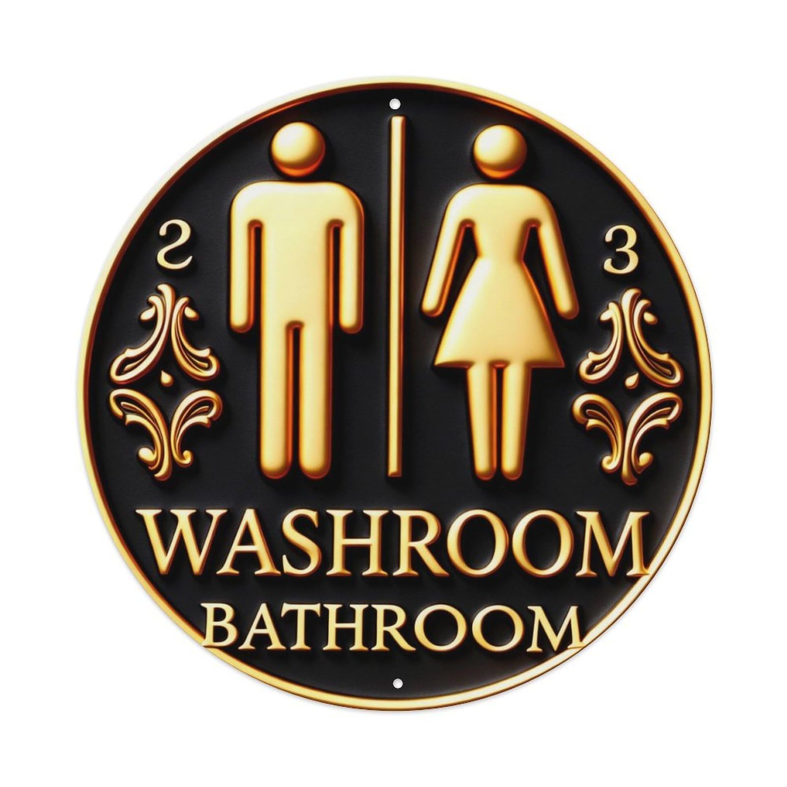 Golden Toilet Sign With Male And Female Symbols Round Metal Tin Sign Vintage Wall Decor, Bar Garage Cafe Kitchen Home Wall Art Poster 8x8inches