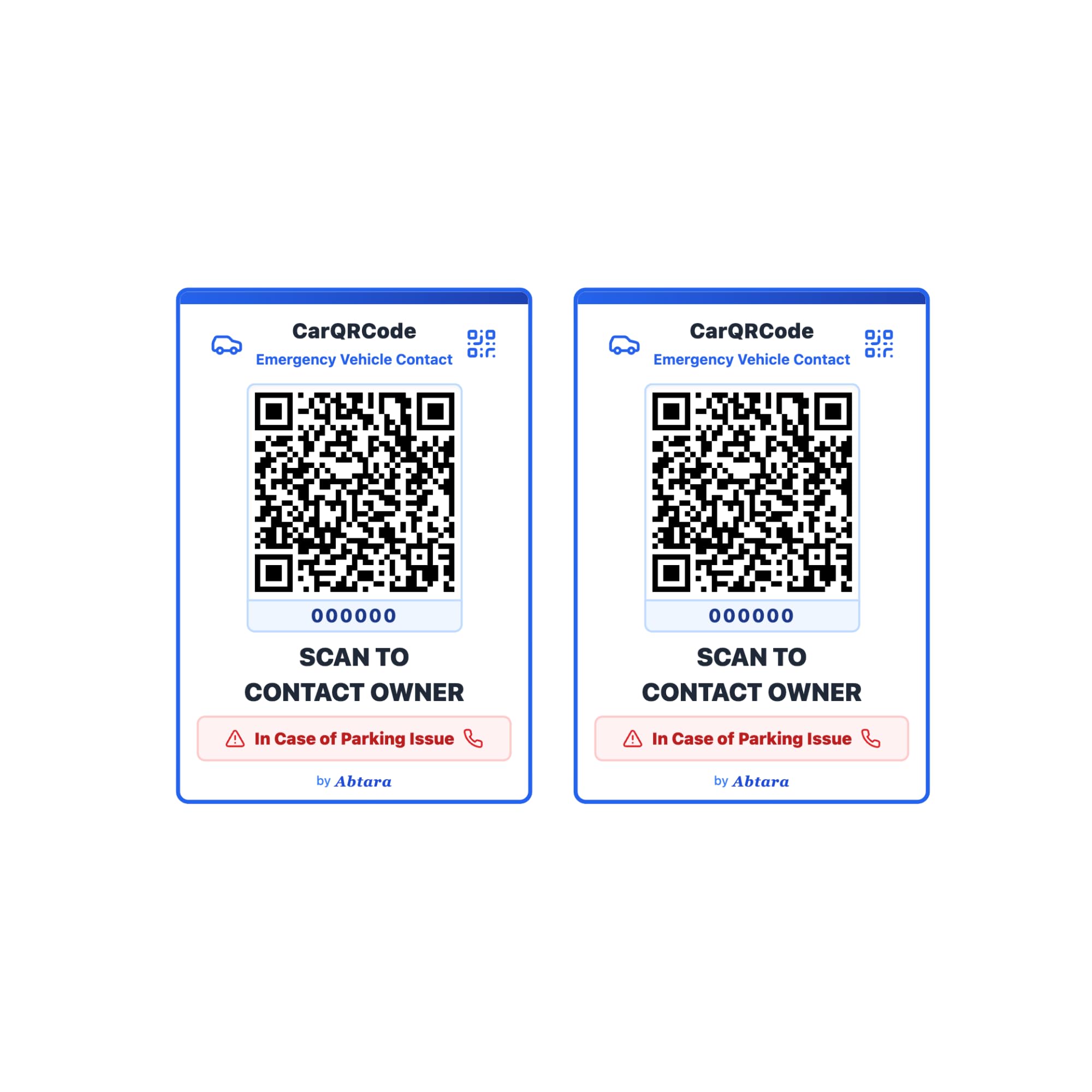 Abtara Car QR Code Sticker – Emergency & Parking Contact, Privacy Protected, Lifetime Free (2 Mini Sticker)