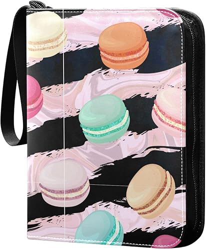 Macaroons Card Binder 4 Pocket Trading Card Holder Book with 50 Sleeves Card Binder Case Fits 400 Cards 3 Rings Trading Card Album Folder for