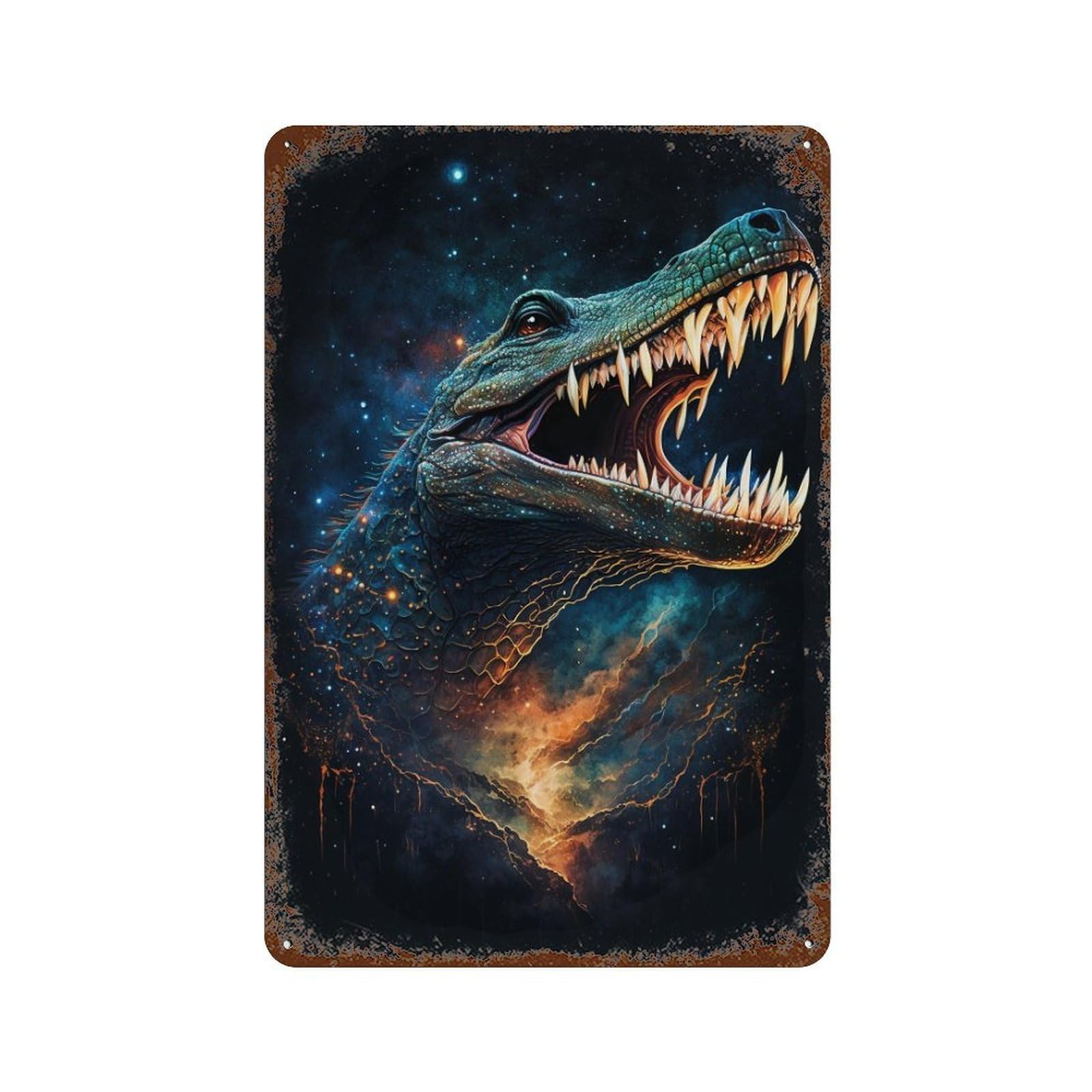 Garage Style Galactic Crocodile Art Print-18 Rusty Metal Tin Sign 11.8"x7.9", Classic Wall Plaque for Bar And Workshop