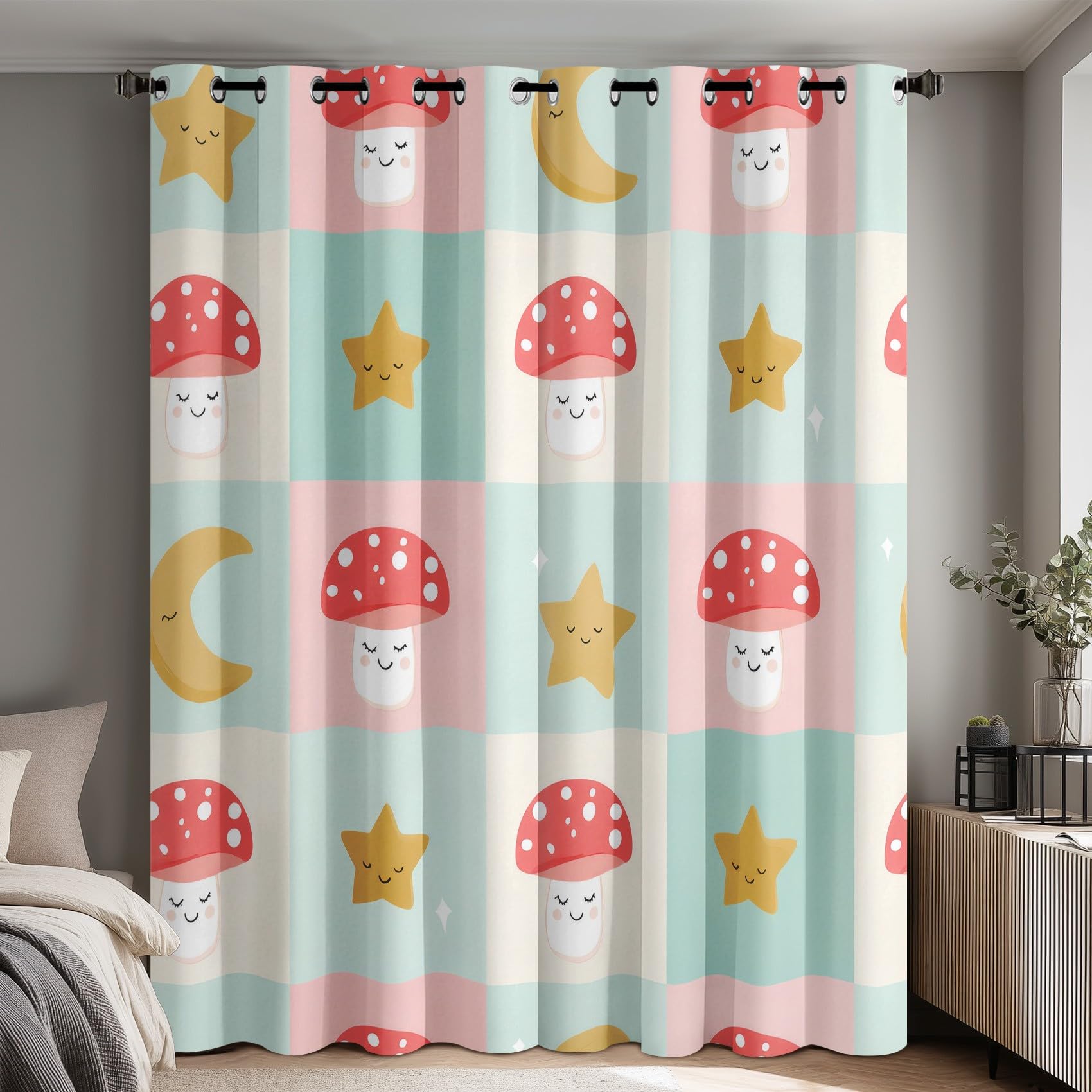 Genérico Cortinas Salon Seta Monísima, Cortinas Dormitorio Estampado Infantil Estrellas Lunas Decoracion Habitacion Ventana, Termicas Aislantes, con Anillas, 140x245 2 Piezas (An X Al) Q-D42