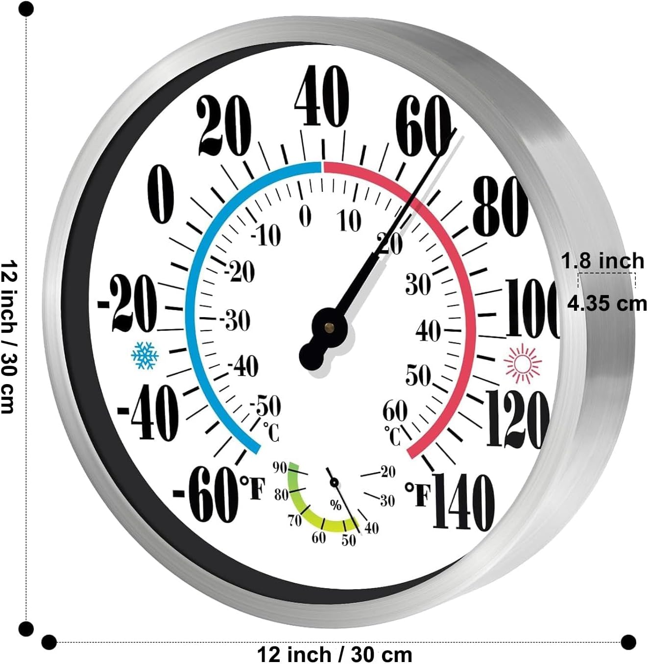 30CM Large Outdoor Thermometer with Large Numbers Indoor Home Decorative Wall Thermometer Hygrometer Garden Weather Station