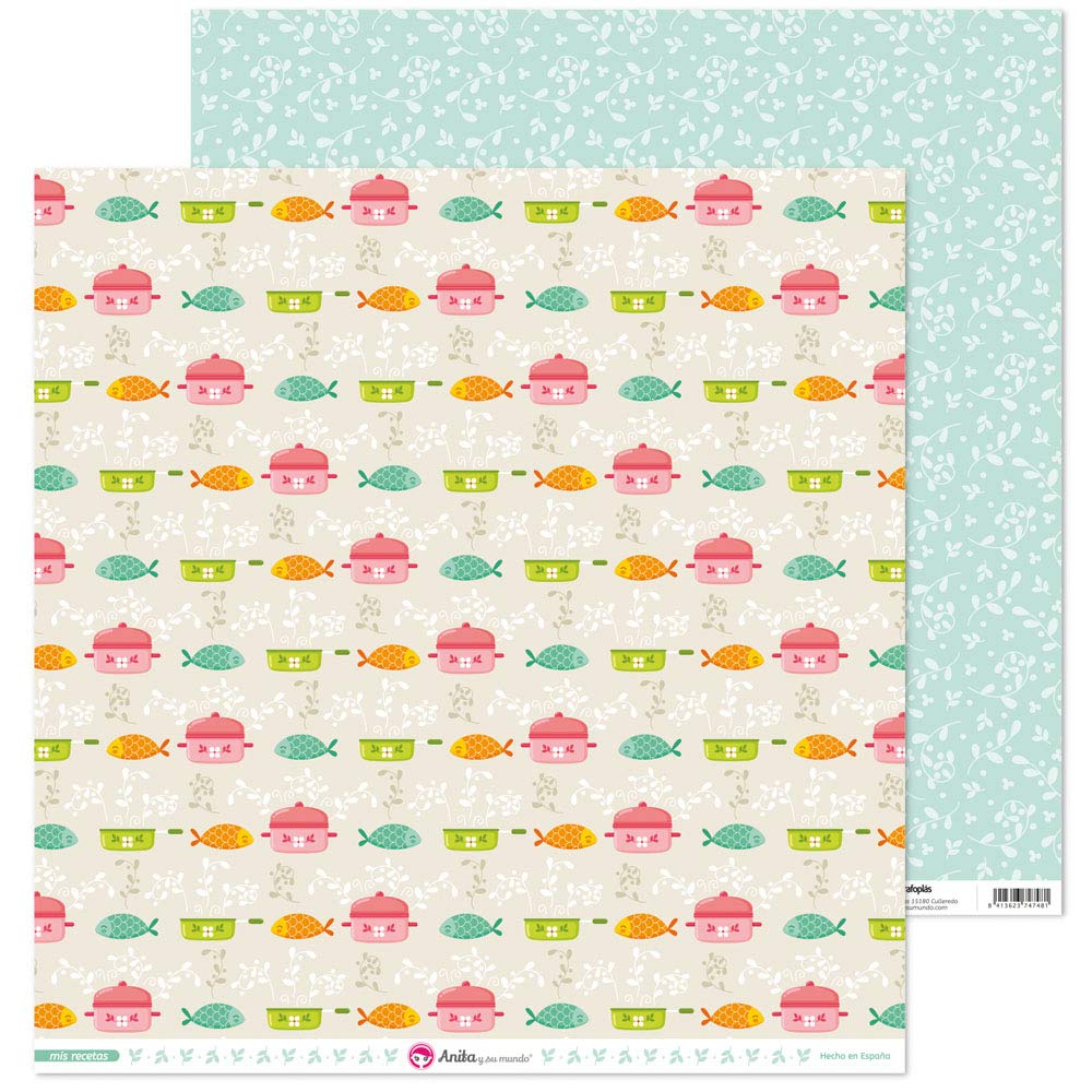 Anita and Su Mundo Collection My Recipes Scrapbooking Papers, Paper, Fish, 12" x 12"