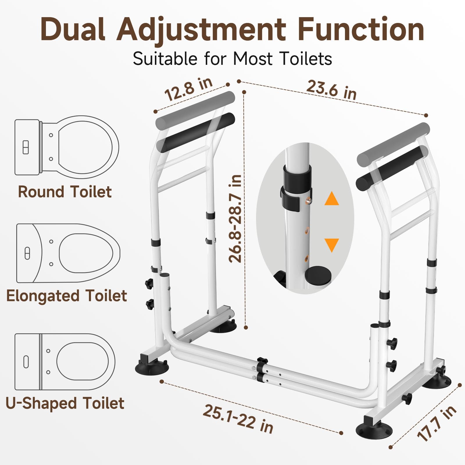 Toilet Safety Rails for Seniors, WAYES Toilet Safety Frame with Arms for Elderly, Handicap, Disabled, Adjustable Width and Height Fit for Most Toilets, 350lbs