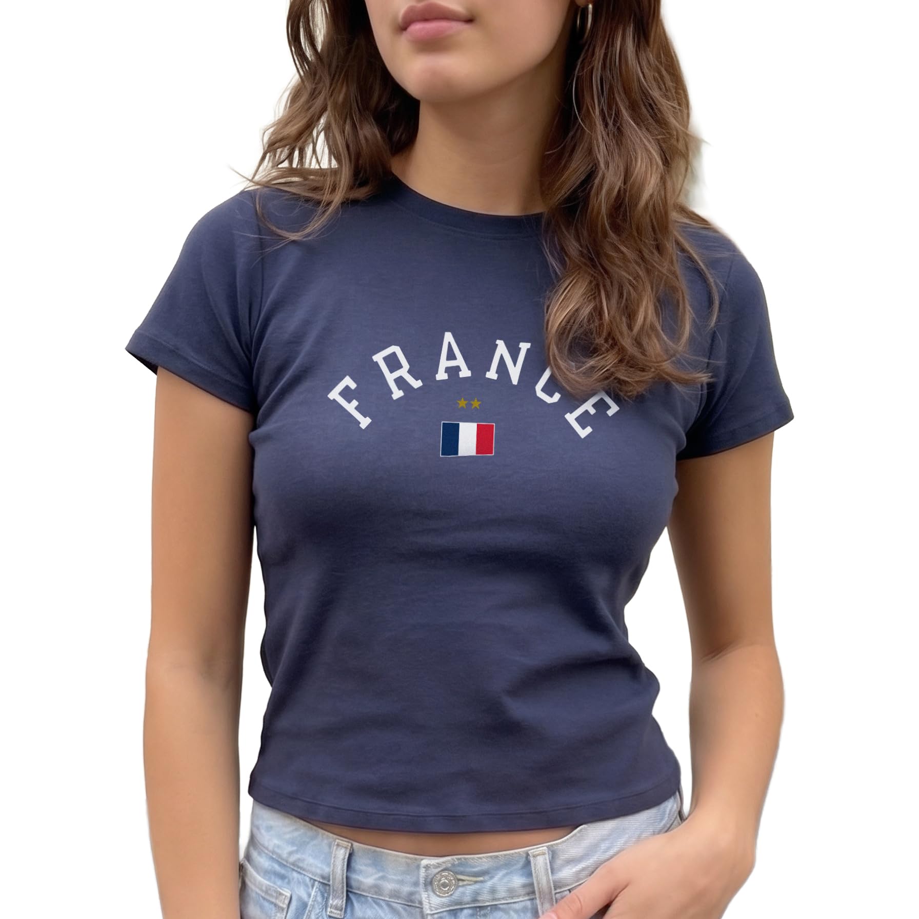 Sanfran Clothing France Baby Tee T-Shirt Top Francais World Football Shirt Country Soccer Team 2026 Womens Flag Varsity Shirt Navy Blue - Large