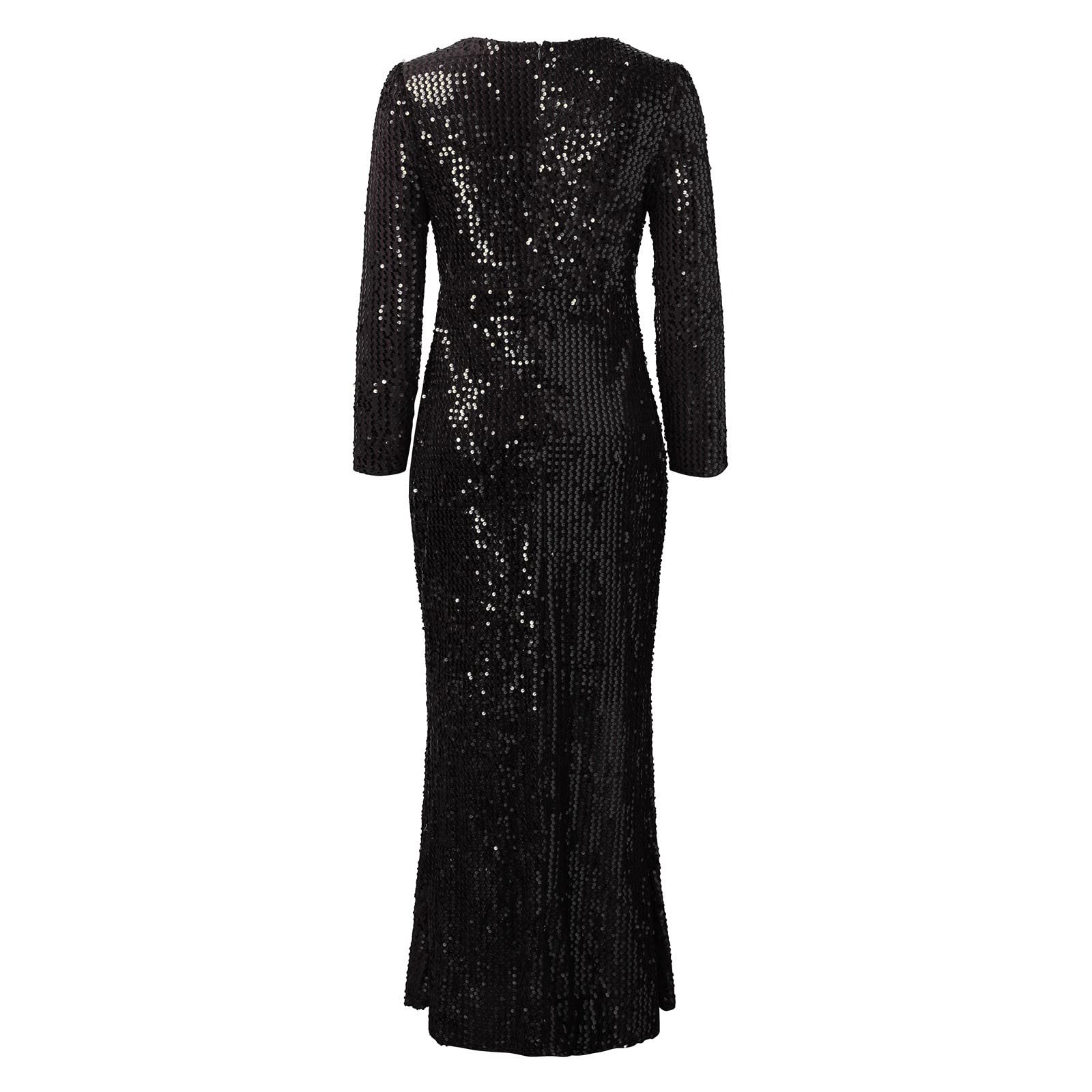 Vestido de noche largo para mujer, con lentejuelas, vestido de cóctel brillante, manga larga, vestido de fiesta, boda, vestido de lentejuelas, sexy, vestido cruzado, vestido largo de baile