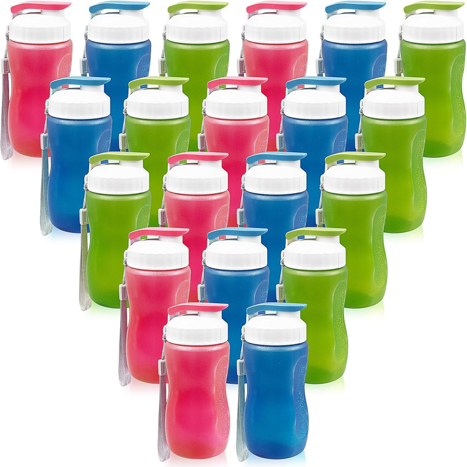 MSYU 20 Stück Wasserflaschen, 350 ml, Kunststoff, Sport-Trinkflasche, Fitnessstudio, leicht, Schnappdeckel, Wasserflasche, einfach zu tragen, auslaufsicher, Reiseflaschen für Kinder, Erwachsene,