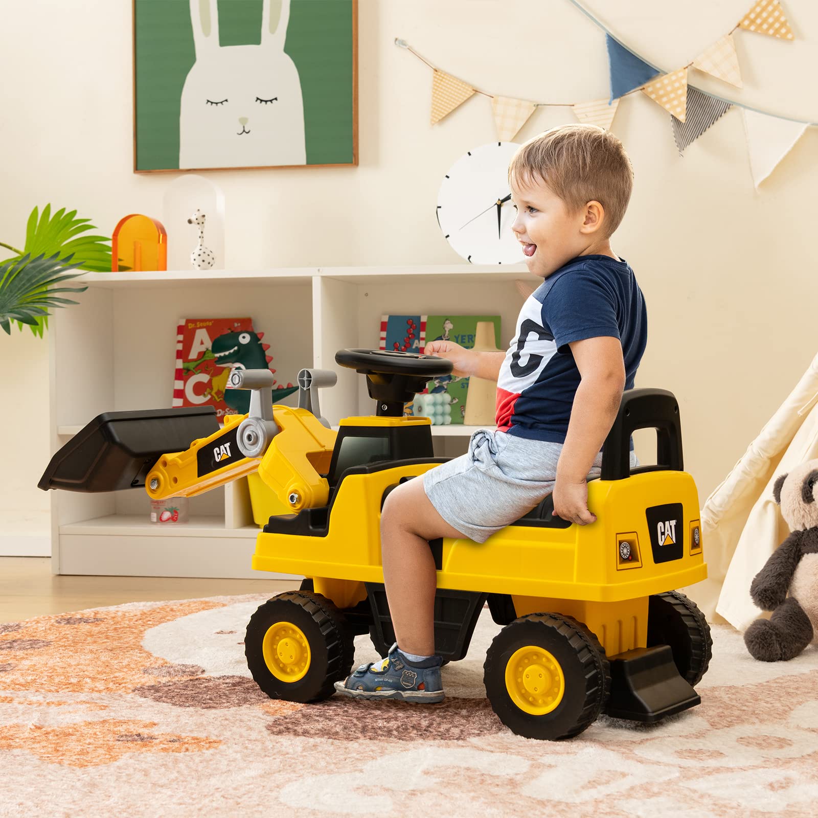 COSTWAY Ruspa Giocattolo per Bambini, Escavatore Cavalcabile a Spinta con Benna Regolabile, Clacson e Spazio di Archiviazione, Pneumatici Anti-scivolo, Regalo per Bambini 1-3 Anni (Stile 3)