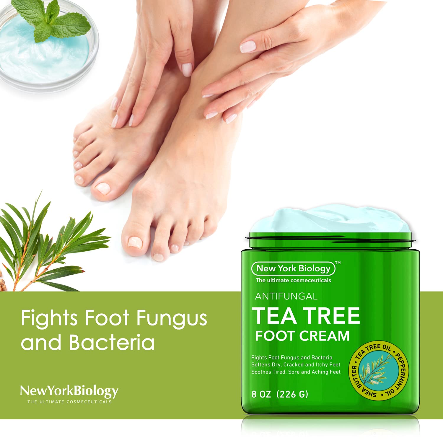 Tea Tree Oil Foot Cream for Dry Cracked Feet – Tea Tree Cream for Athletes Foot Fungus, Dry Cracked Skin, Nail Fungus, Ringworm, Jock Itch and Itchy Skin – Moisturizing Body Cream - 8 oz : Beauty & Personal Care
