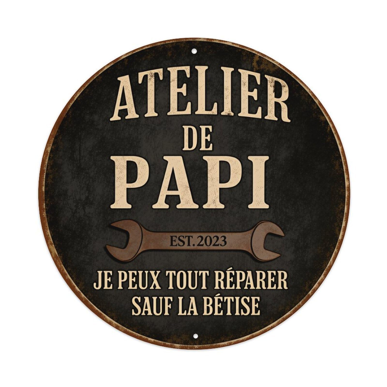 Atelier De Papi 2023 I Can Fix Anything Except Stupidity Round Tin Sign Vintage Metal Poster, Home Bar Garage Man Cave Cafe Indoor & Outdoor Wall Decoration 8x8Inches