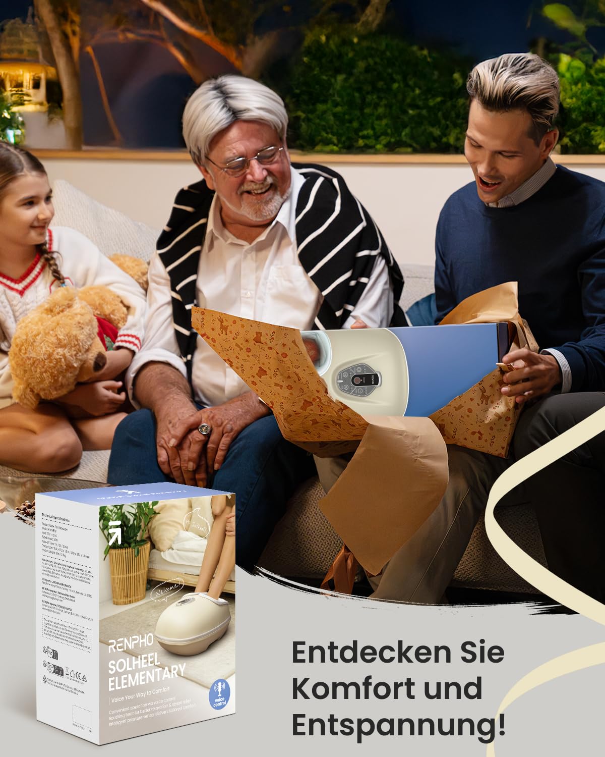 RENPHO Fußmassagegerät mit Wärme, Fussmassagegerät mit Sprachsteuerung | Shiatsu Fussmassagegerät 2026 Neu, Cremeweißes Design für zu Hause oder das Büro, Gutes Geschenk für Frauen, Mama, Freundin