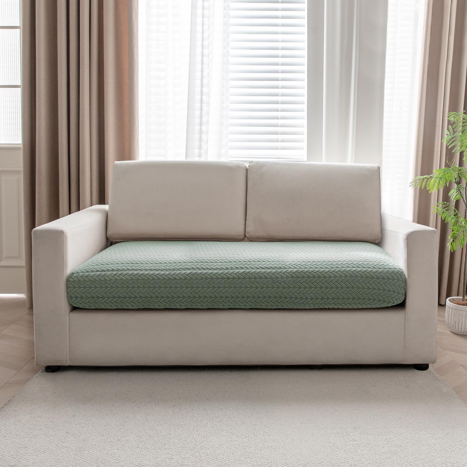 HOKIPO Premium Jacquard Sofa Seat Cushion Cover Slipcover, 2