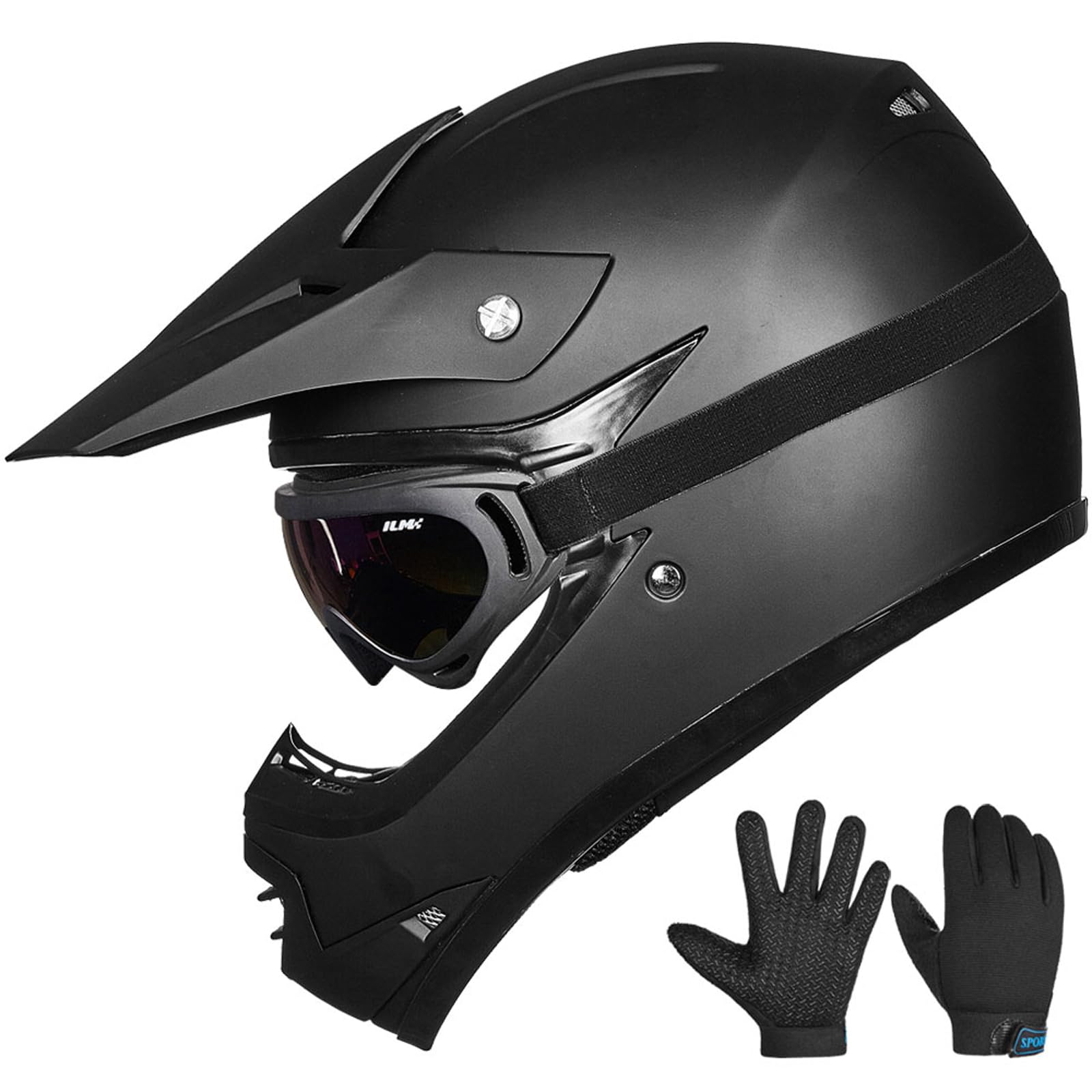 ILM Dziecięcy kask motocyklowy motocrossowy dla chłopców i dziewcząt, rękawice ATV Off Road ECE B07