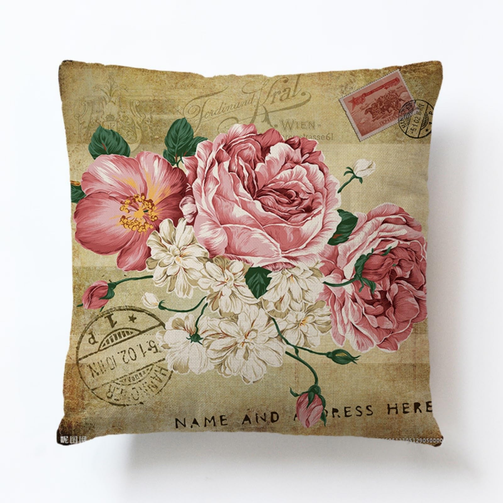 Cushion Covers 40cm x 40cm Pink White Sofa Cushion Cover Linen with Invisible Zippers,Throw Pillow Covers for Bedroom Home Decor