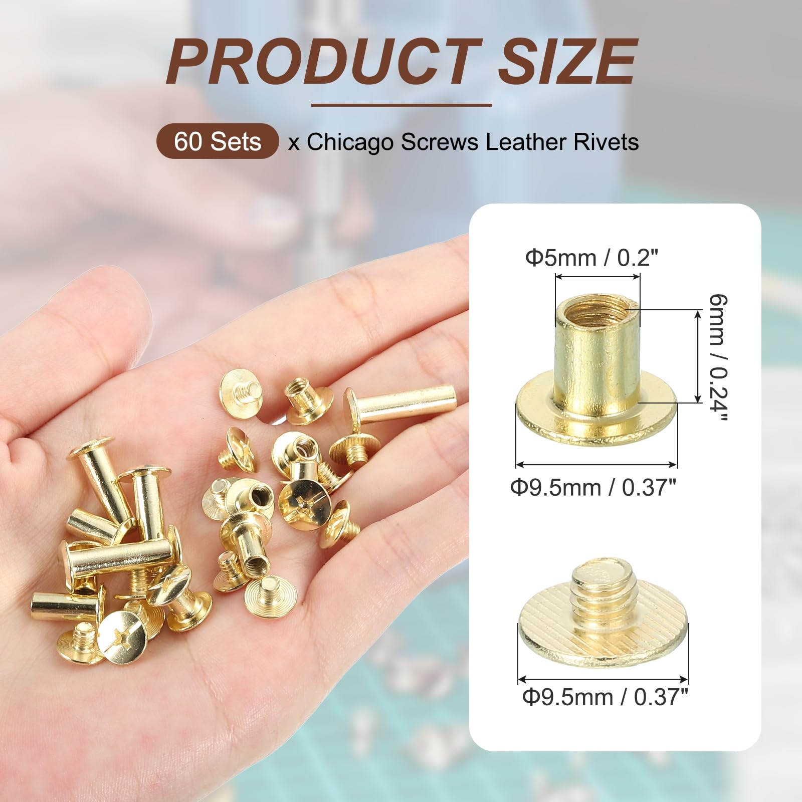 PATIKIL 8.5mm Chicago Screws Leather Rivets - Image 2