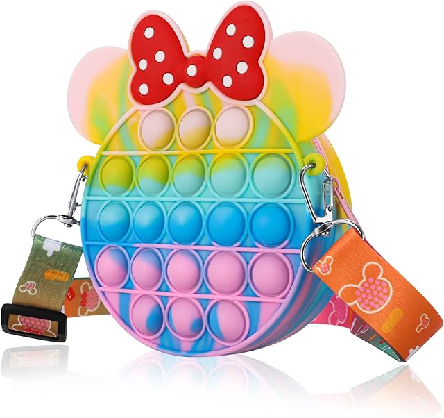 FANTESI Fidget Bag Toys Pop Purse, Poppet Push Bubble Crossbody Shoulder Bag Sensory Toy Handbag Stress Relief Silicone Bag for Girls Kids