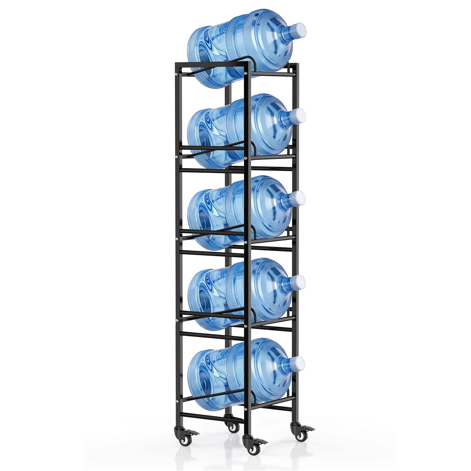 5 Gallon Water Jug Holder with 4 Locking Casters, 5-Tiers Water Jug Stand
