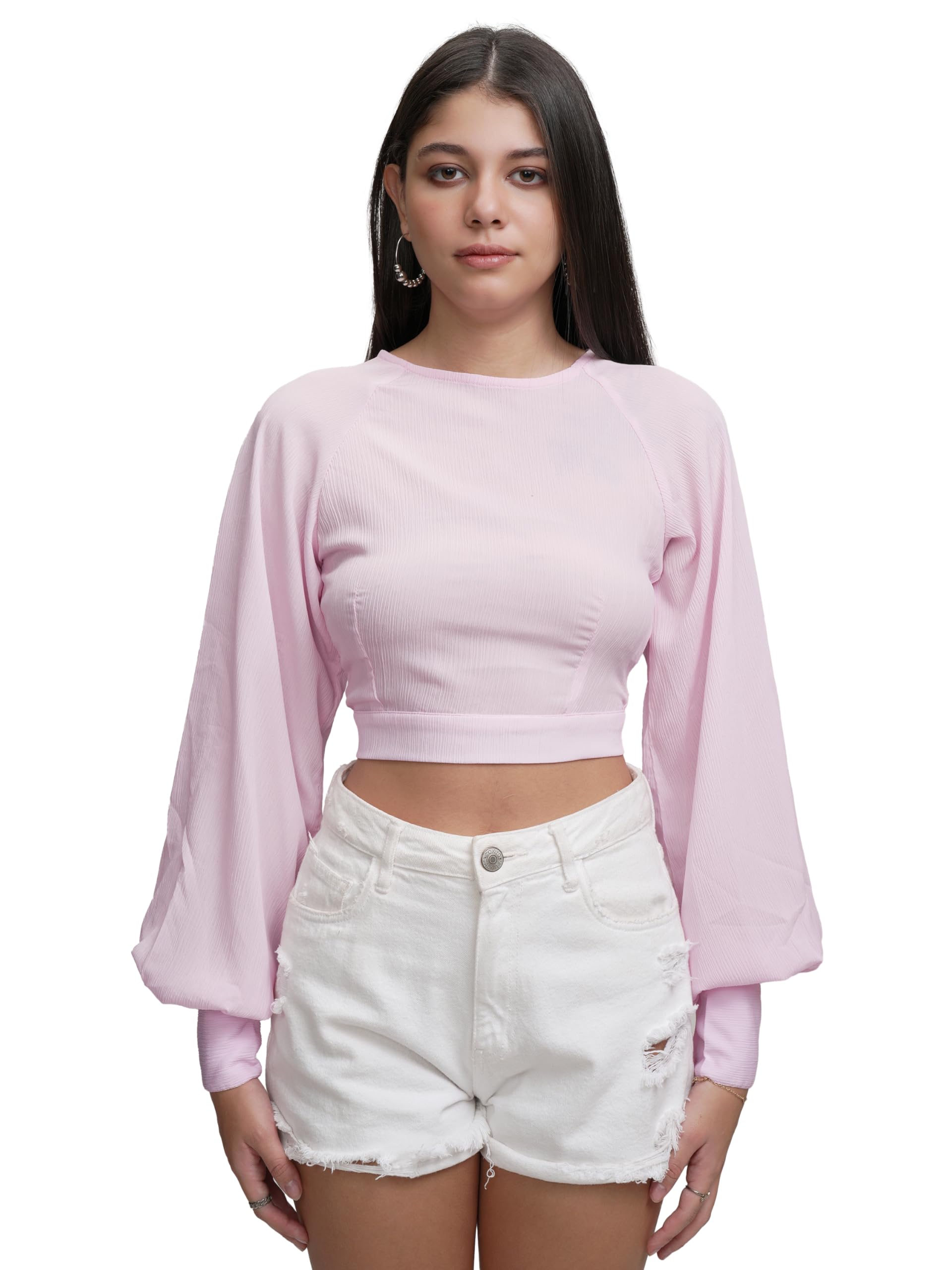 tokyo talkies Women's Crop Top | Cinched Waist & Cuffed Long Sleeves | Chic & Flattering | Perfect for Casual & Semi-Formal Outings | Tops for Woman | Women Tops | Women Crop Top-picture-46