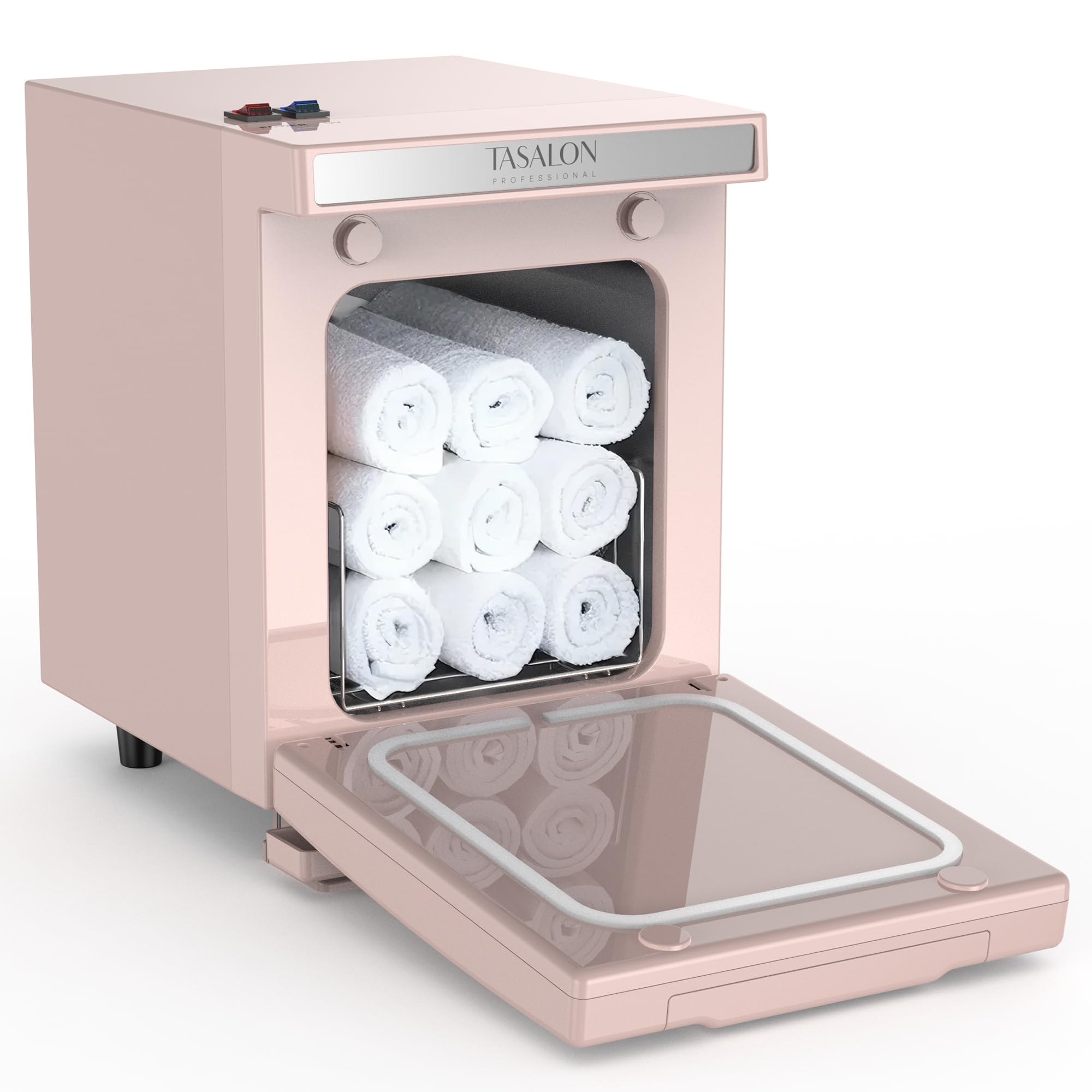 TASALON Calentador de toallas de 5 litros, cámara interior de aluminio, bandeja extraíble, calentamiento rápido para belleza, spa, salón de masaje, color rosa