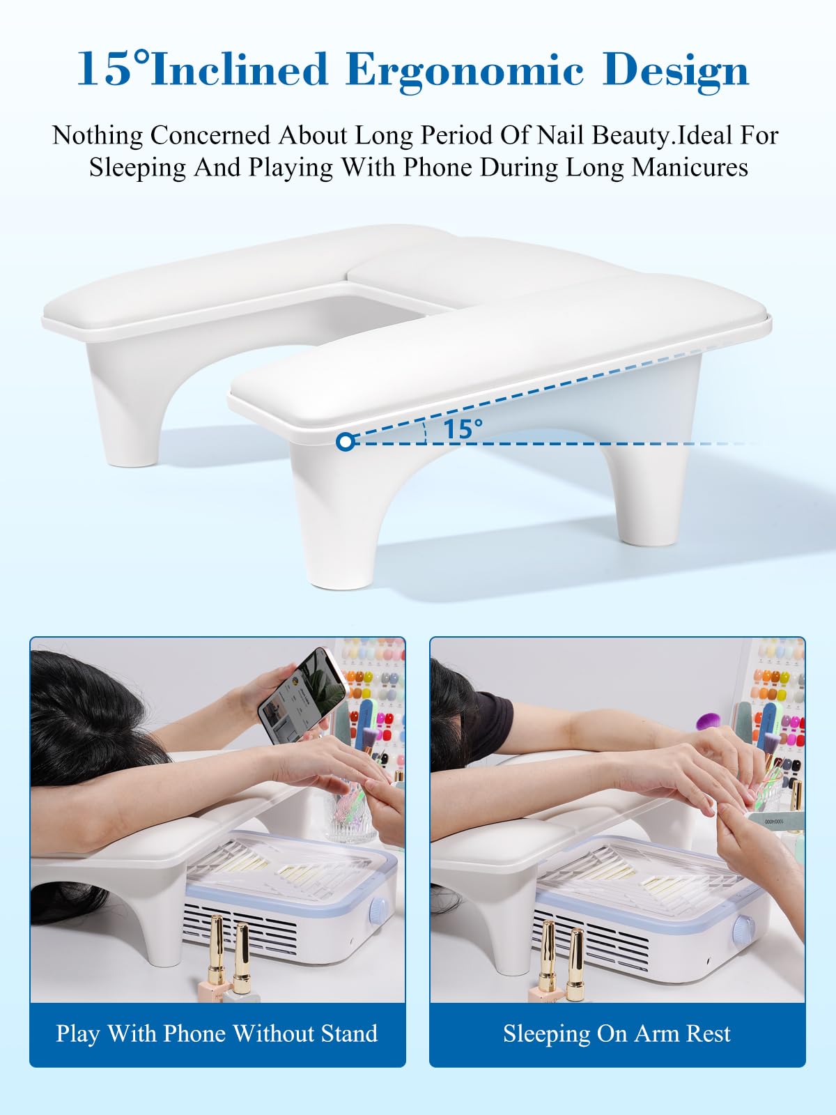 Yokilly Repose Main Ongle: Forme du U Repose Main Manucure - Repose Poignet pour Table de Manicure - Coussin Ongle Repose Mains Ongles pour Salon et Domicile (Blanc)