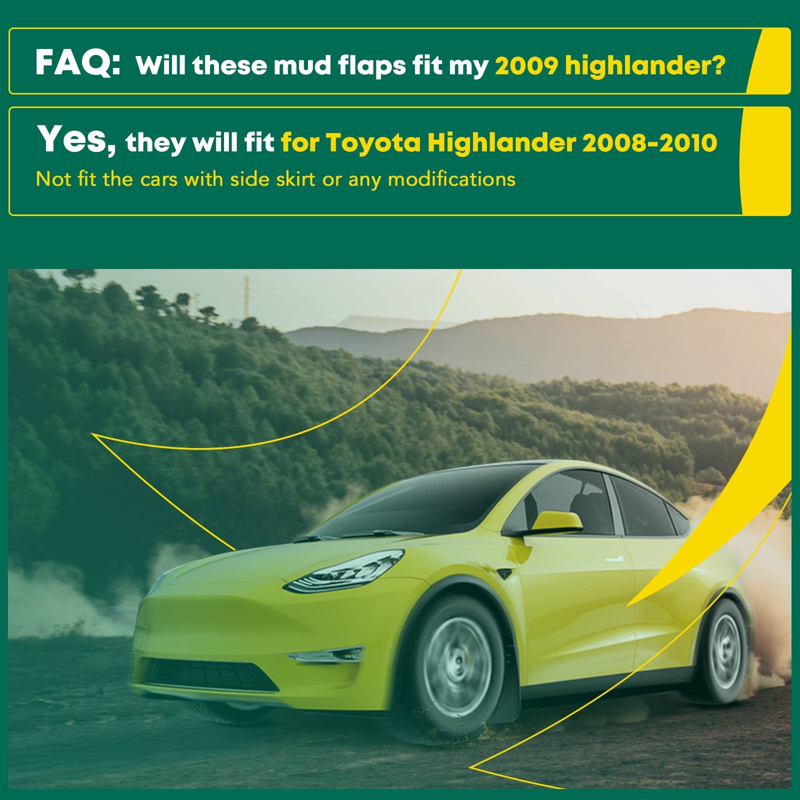 Set of 4 Front and Rear Side Splash Guards Mud Flaps Mudguard Fender Flares Replacement for Toyota Highlander 2008 2009 2010 Sport Utility