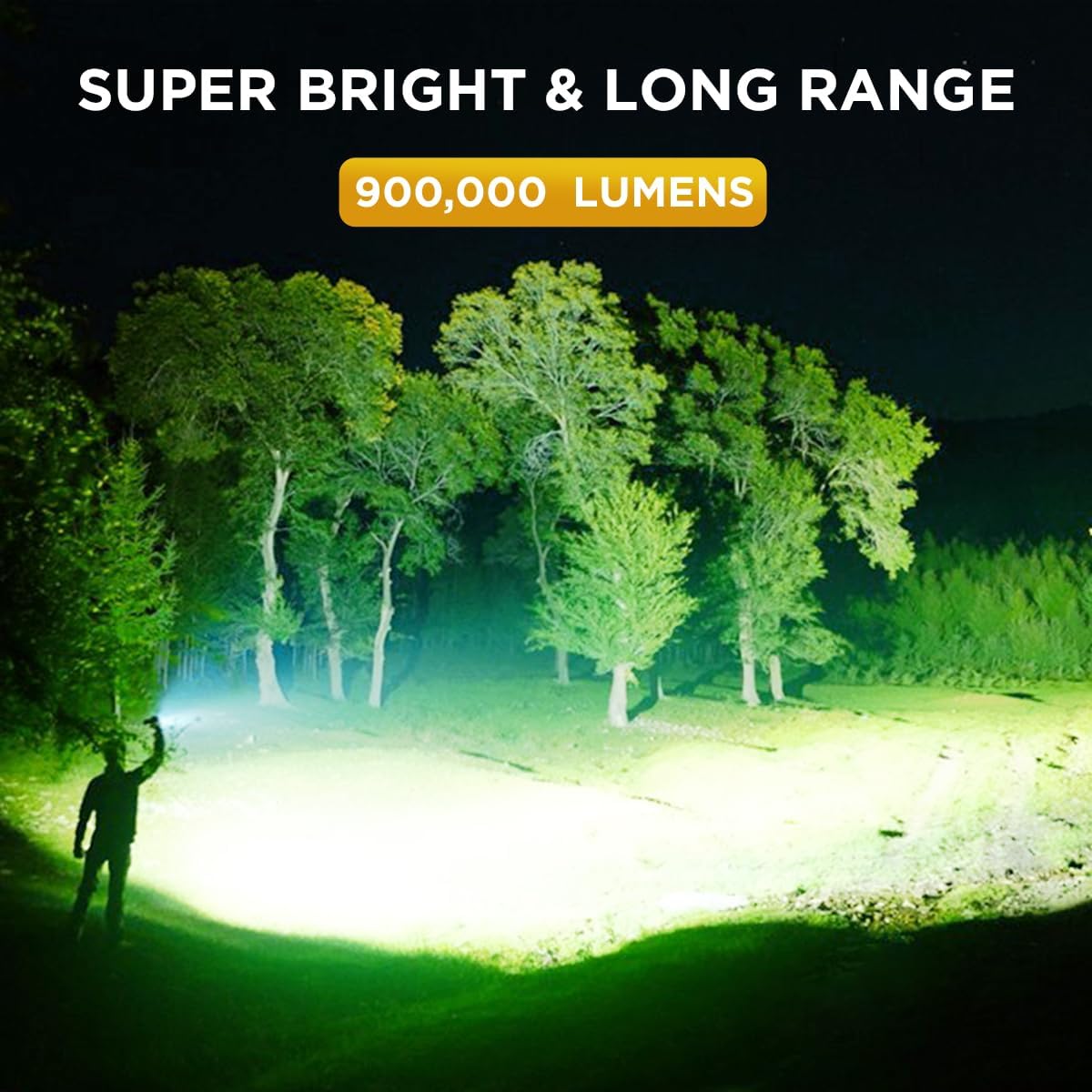Rechargeable Flashlights High Lumens(Βattery Included), Super Bright 900,000 Lumen LED Flashlight with 5 Modes, Adjustable, Waterproof, Powerful Handheld Flash Light for Camping Hiking