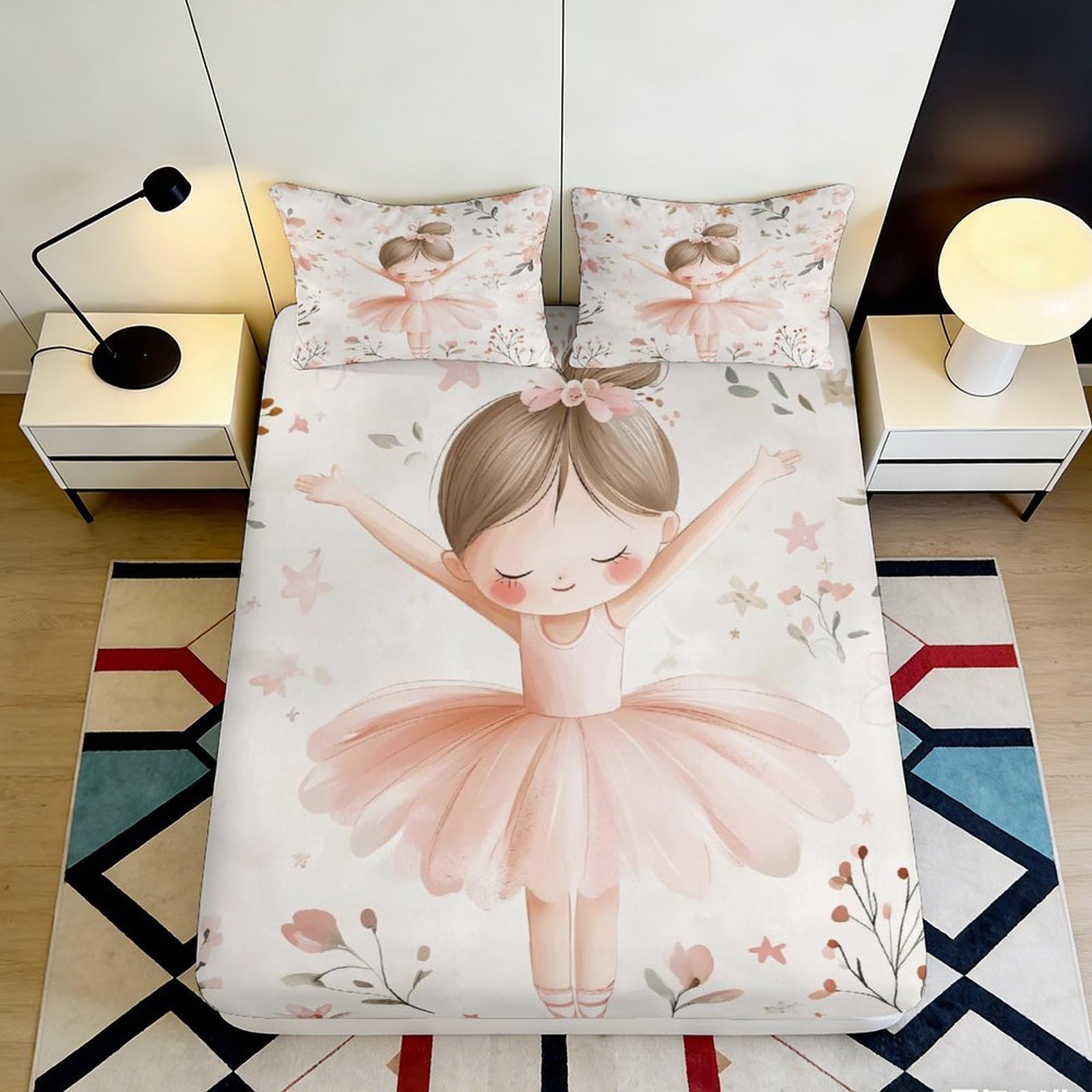 Pnayamiorkfel Girls Style-1 3D Printed Ballerina Fitted Sheet Microfiber Pink Ballet Flowers Mattress Cover Non Slip For Bedroom Guestroom 90X200x25cm