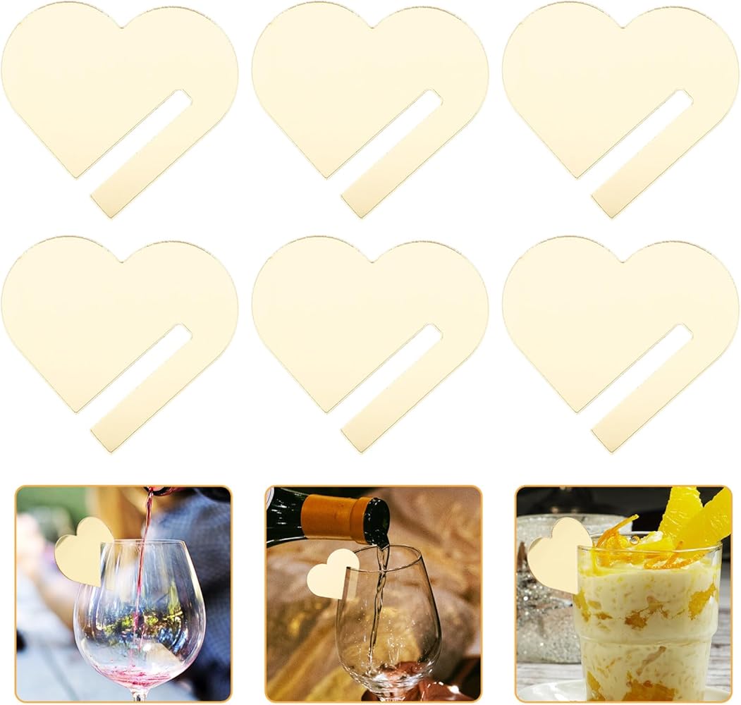 30 Ciondoli A Cuore In Acrilico Oro Per Bicchieri: Segnaposto E Identificatori Per Matrimoni, Feste E Eventi (4x4 Cm)
