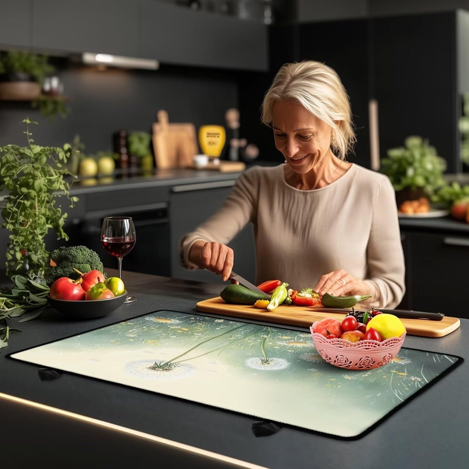 Flat Top Stove Cover Mat Heat Resistant Stove Top Covers for Electric Stove Glass Ceramic Top Stove Cover Protector Induction Cooktop Mat, 29 x 21 Inch, Dandelion