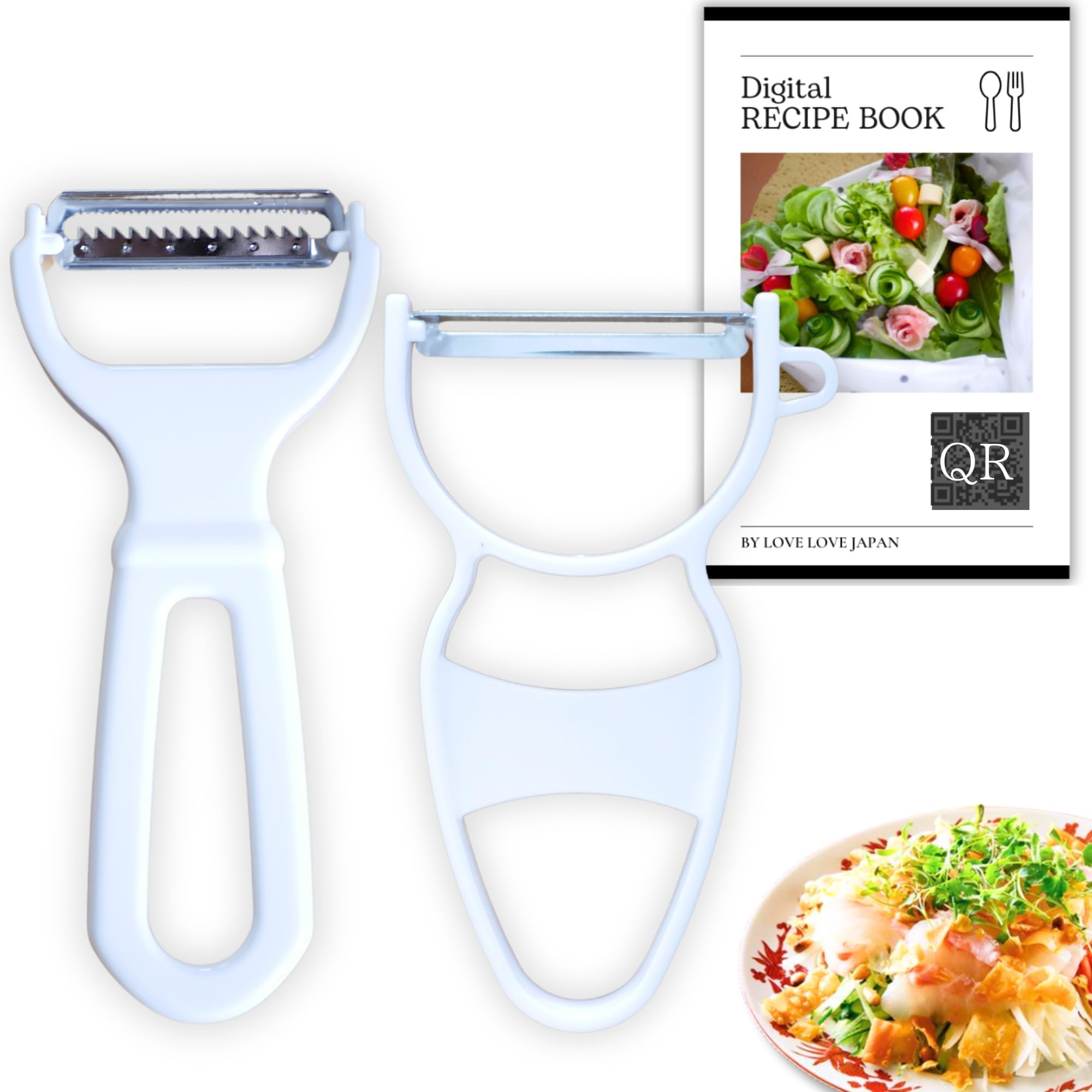 Japanese Julienne Peeler Vegetable Peeler - Y Potato Peelers with Digital Recipe Book, Made in Japan