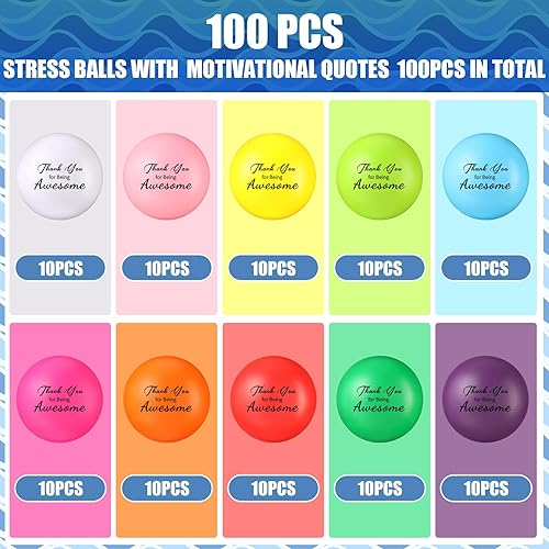 Miniatura 4 de Hiboom 100 bolas de agradecimiento para el estrés, regalo de agradecimiento por ser impresionante, ejercicio de mano, alivio del estrés, ansiedad,