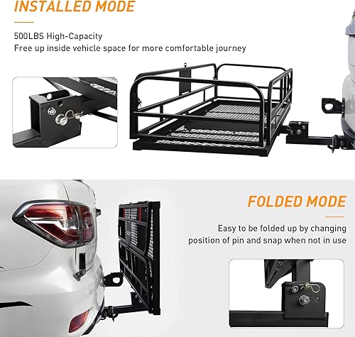 Miniatura 3 de Wildroad Cesta de carga de montaje de enganche de 227 kg, plegable para vehículos, 152 x 61 x 35 cm, se adapta a receptores de 5 cm con