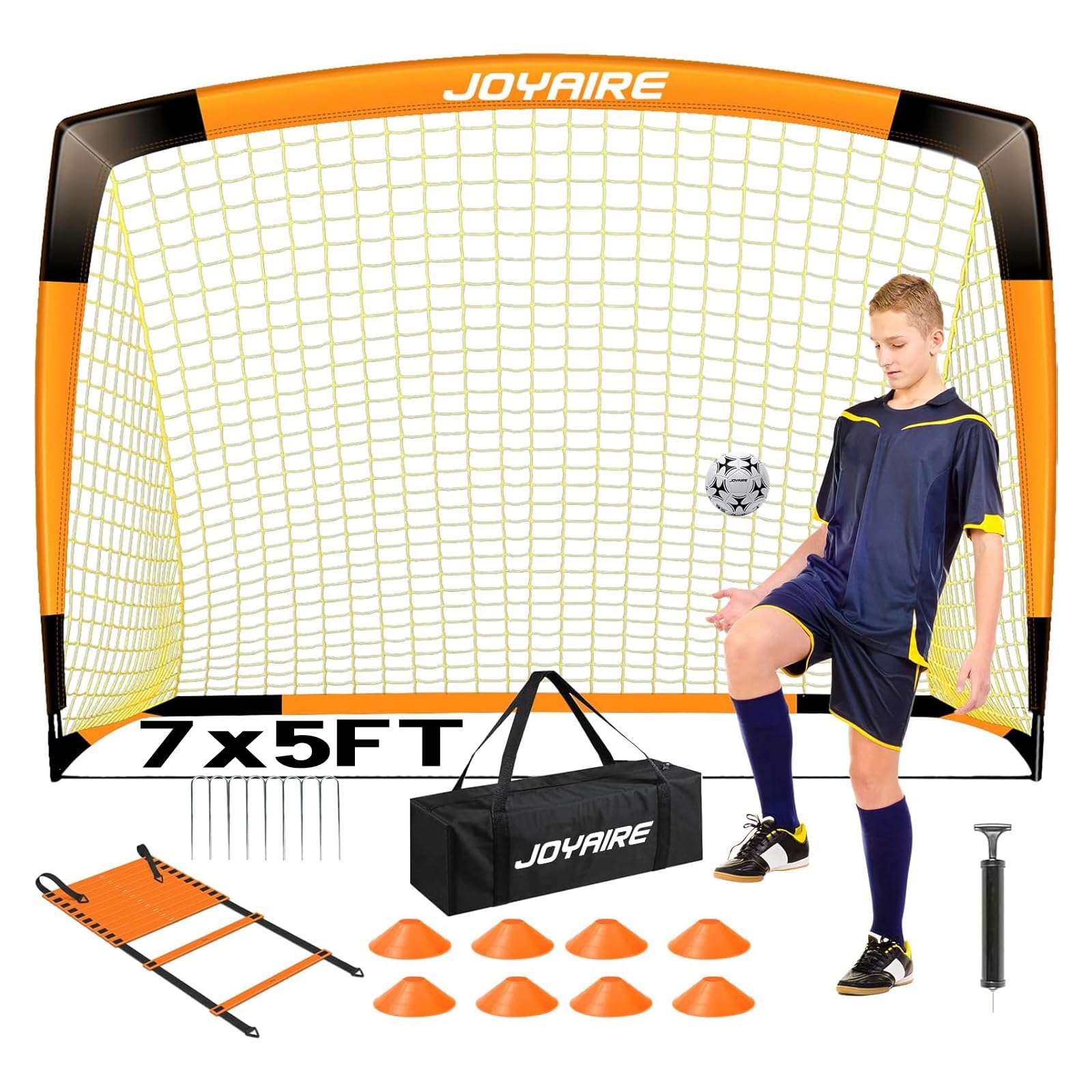 Photo 1 of JOYAIRE Soccer Goals for Backyard Set, Portable Kids Toddler Soccer Goal 7' x 5', Pop Up Soccer Net Soccer Training Equipment with Size 4 Soccer Ball, Carry Bag, Games, Sports, Youth, Outdoor Play