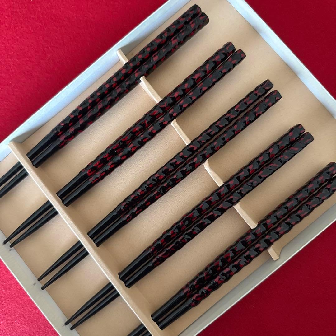 らんたい漆器 籃胎漆器 筑後籃胎 工房中原 箸5膳セット 丸箸 ナチュラル （