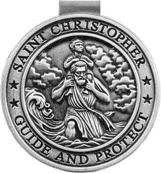 KONON Saint Christopher Medal for Car Visor Clip, Metal St. Christopher Automotive Accessory, Catholic Gifts for Men Women Talisman for Safety, Religious Travel Gift for Drivers Family Friends
