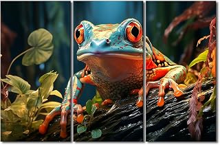 3 Pieces Red Eyed Tree Frog Canvas Wall Art Wall Decor Tropical Rainforest Animals Painting for Home Decoration Animals Wall Decor Framed Ready to Hang 42"Wx28"H