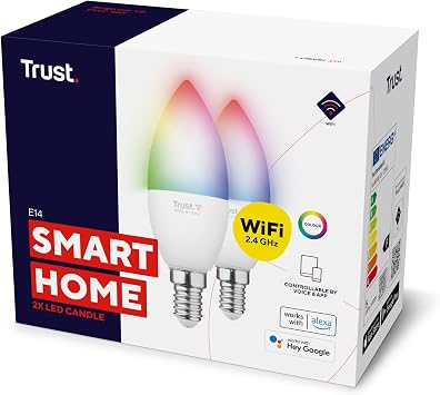 Trust E14 Smart Bulb WiFi Dimmable Candle, Colour Changing, 2 Pack