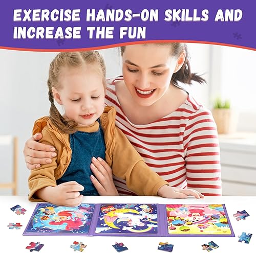 Miniatura 2 de Rompecabezas magnéticos para niños de 1 a 3 años, rompecabezas con imán de sirena de dibujos animados 3 en 1, rompecabezas de viaje para niños,