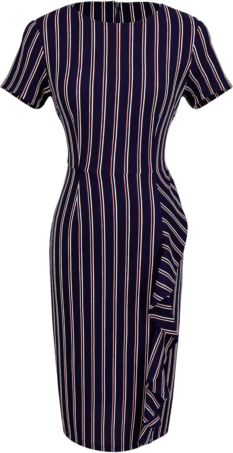 Naive Shine Women's Short Sleeve Retro Polka Dot Office Bodycon Pencil Dress