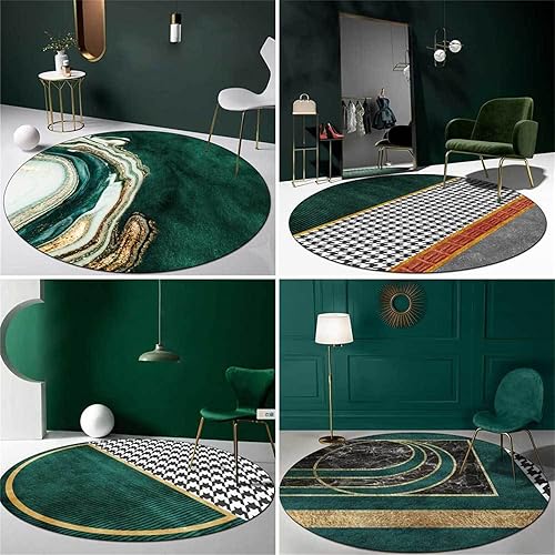 Miniatura 3 de HM&DX Alfombras de lujo ligeras 3D, modernas alfombras circulares abstractas de mármol, lujosas, lavables, antideslizantes, circulares, para sala de