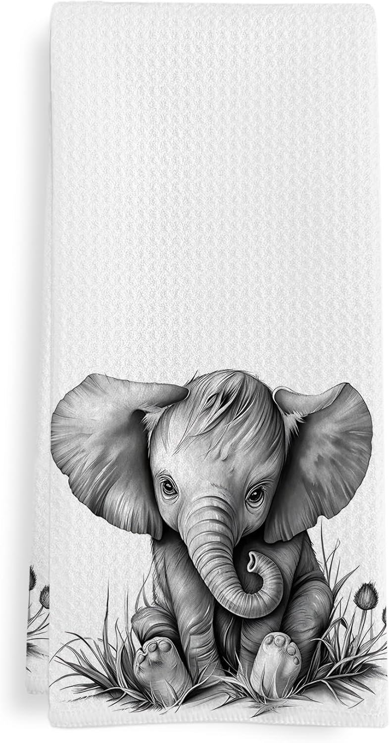 GWFSJYU Elephant Gifts Kitchen Towels, Elephant Bathroom Decor, Elephants Gifts for Women Men, Elephants Dish Towel for Kitchen, Calf Decorative Hand Towels for Toddler Kids Bathroom Decor, 16x24 in