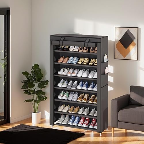 Miniatura 8 de Laiensia Organizador vertical de zapatos de 7 niveles, organizador de almacenamiento de zapatos que ahorra espacio, estante de zapatos de cubierta