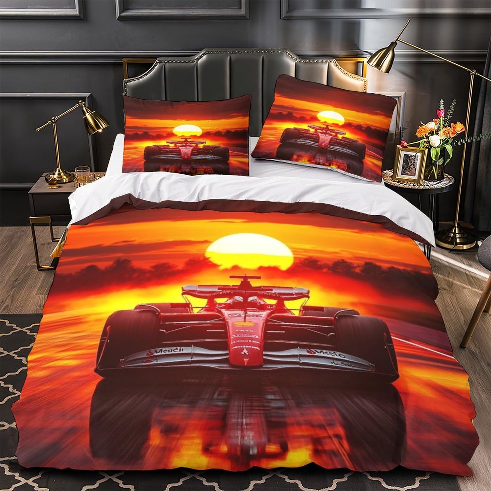3U6C4M9K Formulaa Racing Quilt Cover Super King（260x220cm） With Hidden Zipper, Racing Car Duvet Cover with Pillowcases, Soft Light Microfiber Comforter Cover
