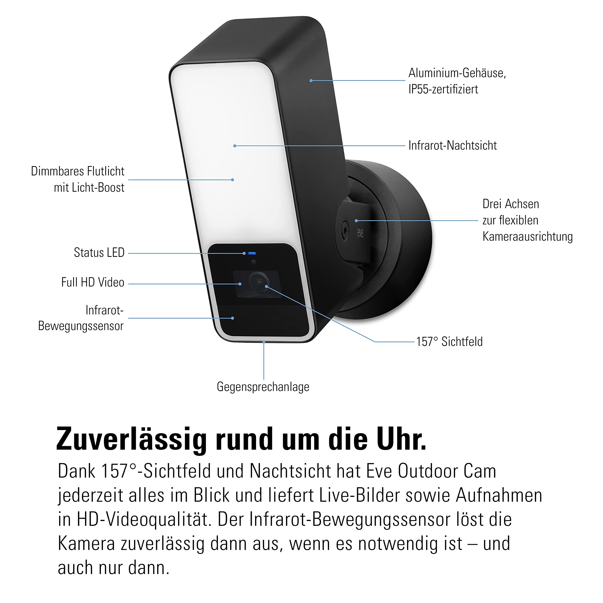 Eve Outdoor Cam (Apple Home) 2er-Pack – Smarte Außenkamera mit Flutlicht | Sicherheit & Privatsphäre (HomeKit Secure Video), Nachtsicht, Bewegungsmelder, Gegensprechanlage, WLAN (2,4/5 GHz)