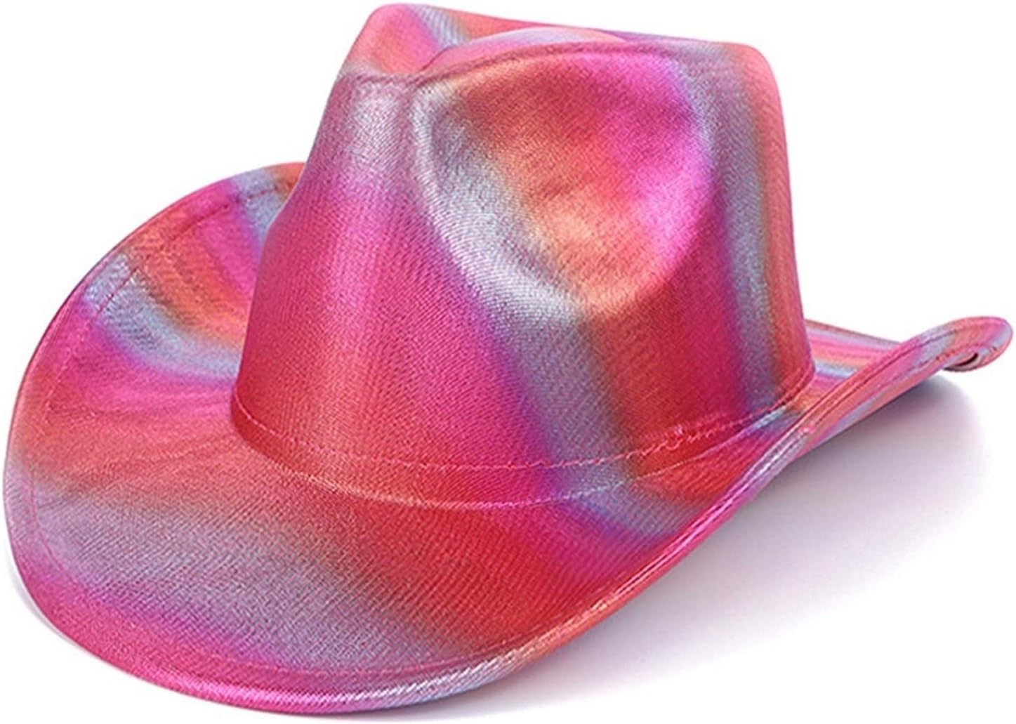 Women Men Rainbow Stripes Cowboy Hats Glitter Cowgirl Hat Wide Brim Party Hats for Birthday Nightclub Music Festival